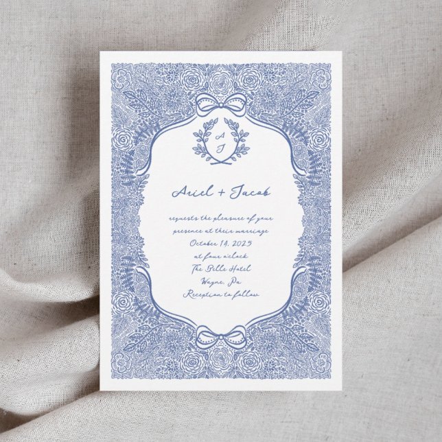 Hand Drawn Floral Bow Wedding Invitation (Creator Uploaded)