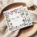 Hand Drawn Floral Bow Wedding Napkin<br><div class="desc">Quirky and whimsical wedding favour napkins with a beautiful hand-drawn soft pink bow in a fun and playful style with a colourful floral doodle frame design,  accompanied by a casual,  handwritten font that perfectly captures the excitement and joy of the occasion.</div>