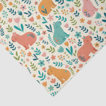 Hand Drawn Floral Capybara Tissue Paper