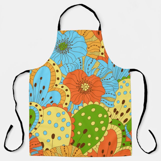 Hand Drawn Floral: Colourful Seamless Apron (Front)