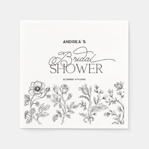 Hand Drawn Floral Elegant Modern Bridal Shower Napkin