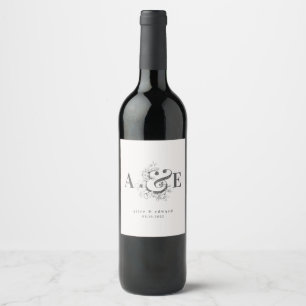 Hand drawn floral elegant wedding wine label