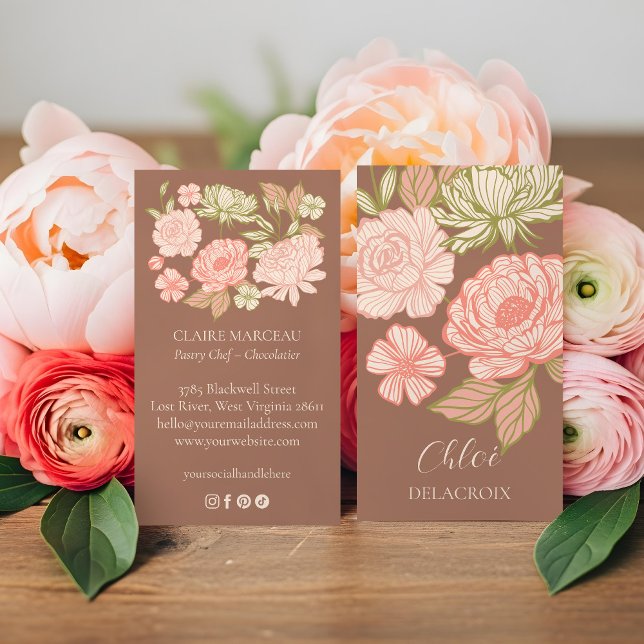 Hand-Drawn Floral & Foliage Elegant Line Art Style Business Card (Hand-Drawn Floral & Foliage Elegant Line Art Style Business Card)