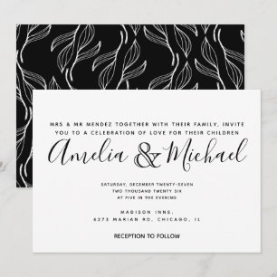 Hand Drawn Floral Greenery White Leaf Wedding Invitation