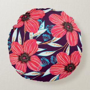 Hand-drawn floral herbal seamless pattern. Sketche Round Cushion