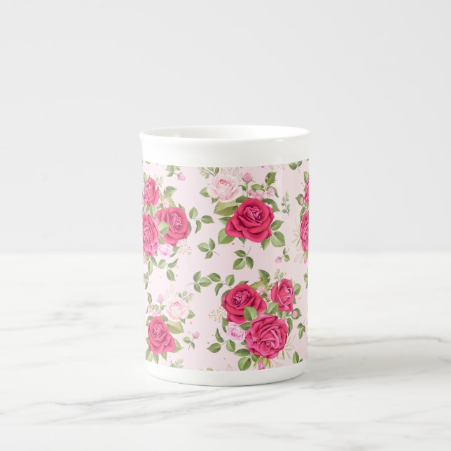 Hand Drawn Floral Leaves Seamless Pattern Bone China Mug (Front)