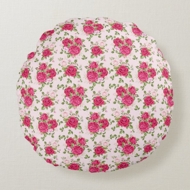Hand Drawn Floral Leaves Seamless Pattern Round Cushion (Front)
