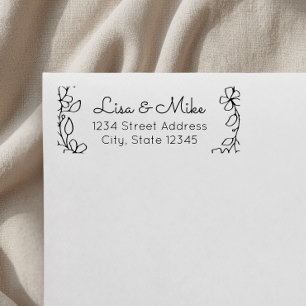 Hand Drawn Floral Names Wedding Return Address Self-inking Stamp