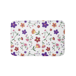 Hand-Drawn Floral Pattern Bath Mat