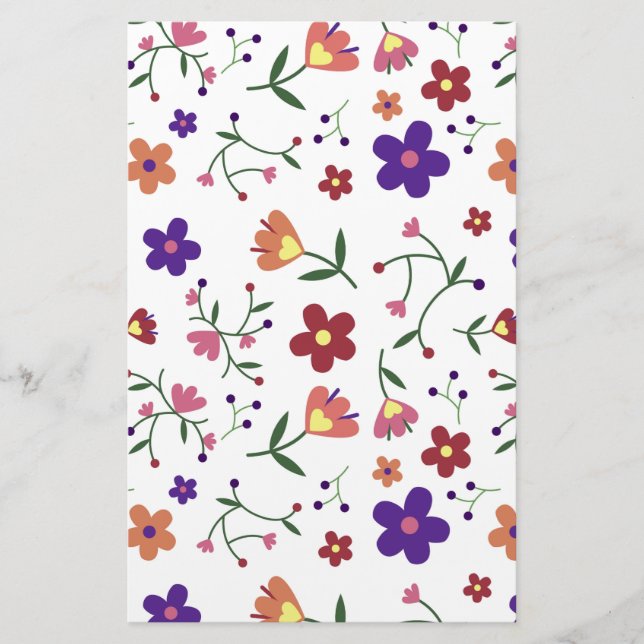 Hand-Drawn Floral Pattern Stationery (Front)