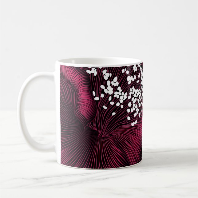 Hand drawn floral pattern with camelia flowers coffee mug (Left)