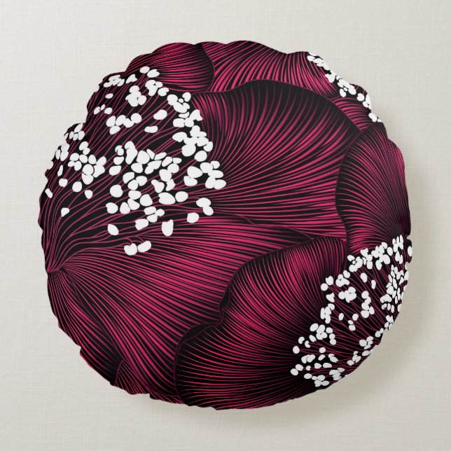 Hand drawn floral pattern with camelia flowers round cushion (Front)