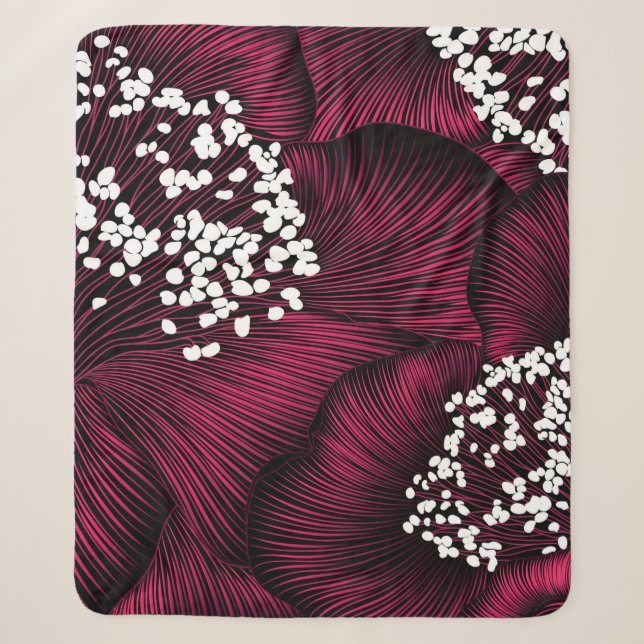 Hand drawn floral pattern with camelia flowers sherpa blanket (Front)