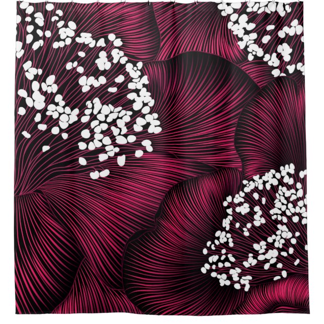 Hand drawn floral pattern with camelia flowers shower curtain (Front)