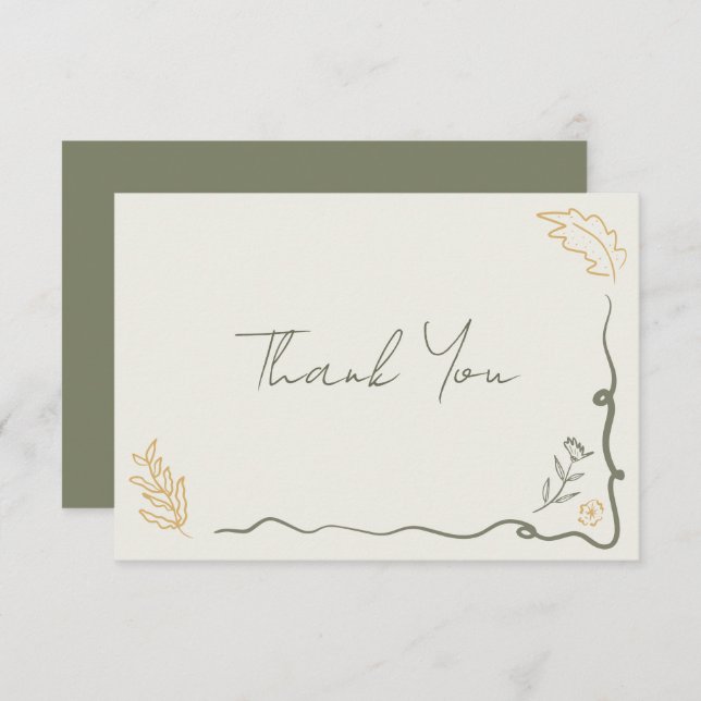 Hand Drawn Floral Scribble Frame Bridal Shower Thank You Card (Front/Back)