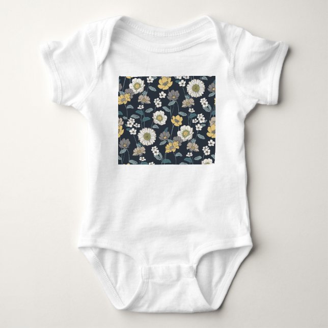 Hand-drawn floral, seamless artistic pattern. baby bodysuit (Front)