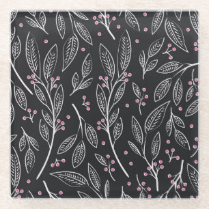 Hand Drawn Floral: Seamless Design Glass Coaster