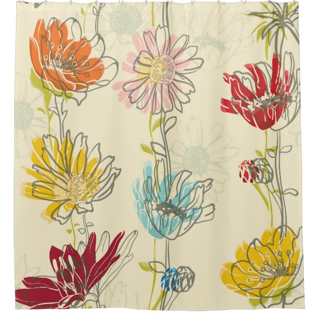 Hand-Drawn Floral Seamless Pattern Shower Curtain (Front)