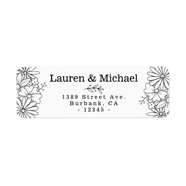 Hand Drawn Floral Side Border Address Labels (Front)