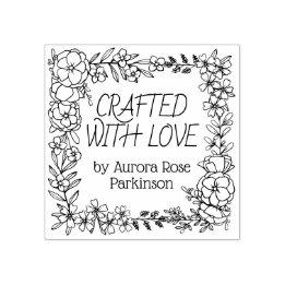 Hand Drawn Floral Square Crafted With Love Rubber Stamp