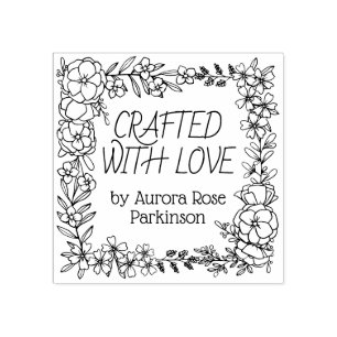 Hand Drawn Floral Square Crafted With Love Rubber Stamp