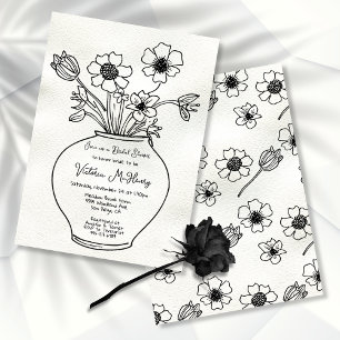 Hand Drawn Floral Vase Bridal Shower Invitation