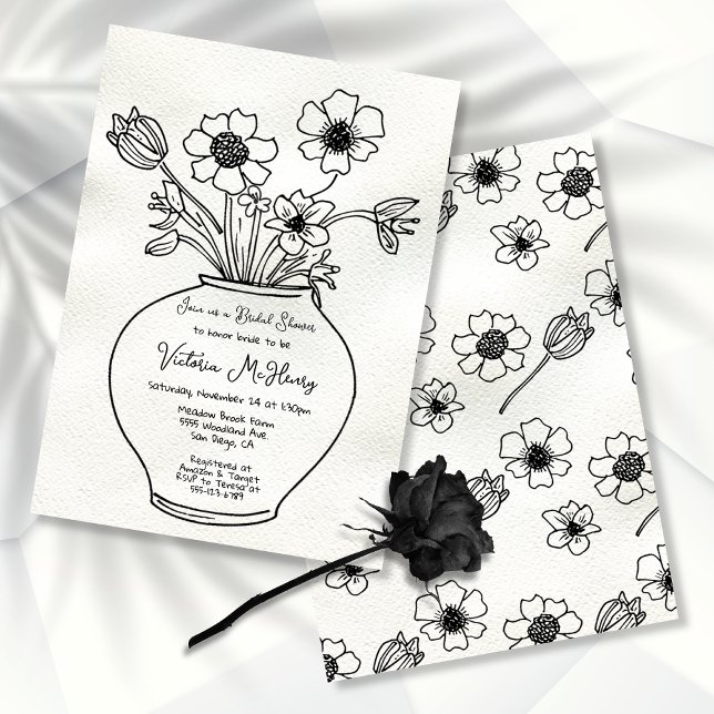 Hand Drawn Floral Vase Bridal Shower Invitation (Creator Uploaded)