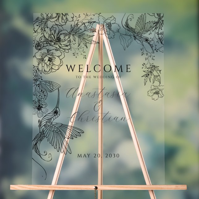 Hand Drawn Floral Wedding Acrylic Sign (Neutral)