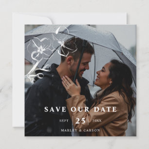 Hand Drawn Floral Wedding QR Code Photo Square Save The Date
