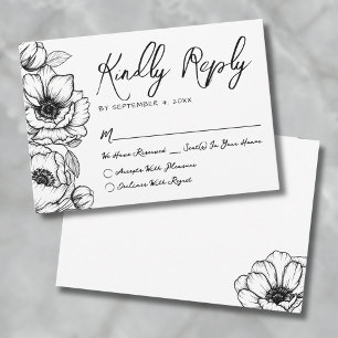 Hand Drawn Floral Whimsical Botanical Wedding RSVP Card