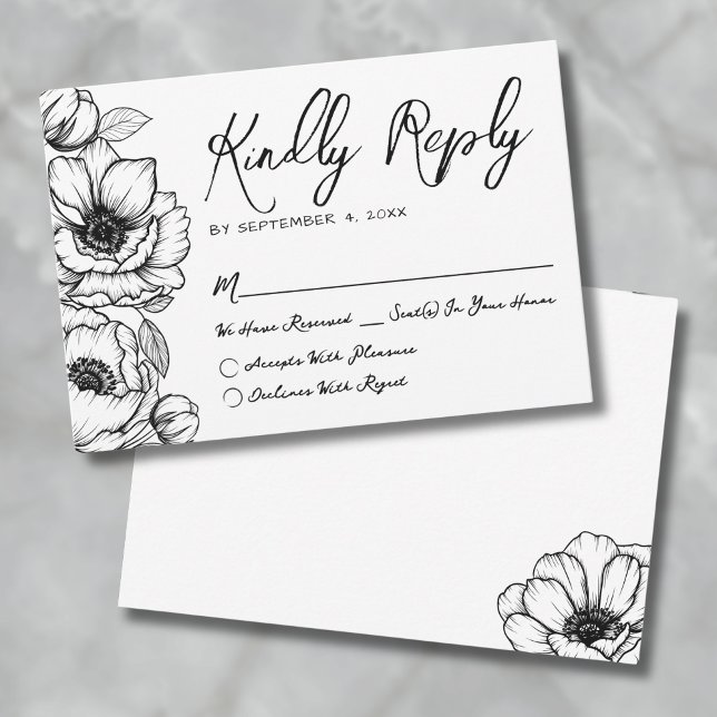 Hand Drawn Floral Whimsical Botanical Wedding RSVP Card (Hand Drawn Floral Whimsical Wedding RSVP Card )