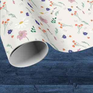 Hand Drawn Floral Whimsical Flowers Wedding Wrapping Paper