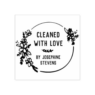 Hand Drawn Floral Wreath Cleaned With Love Rubber Stamp