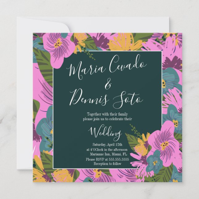 Hand  Drawn Florals Wedding Bold Pink Greenery  (Front)