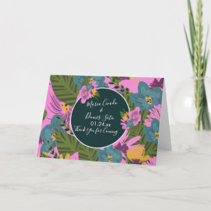 Hand  Drawn Florals Wedding Bold Pink Greenery   Card
