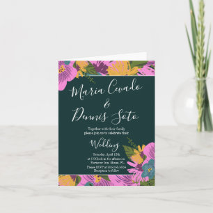 Hand  Drawn Florals Wedding Bold Pink Greenery  Note Card