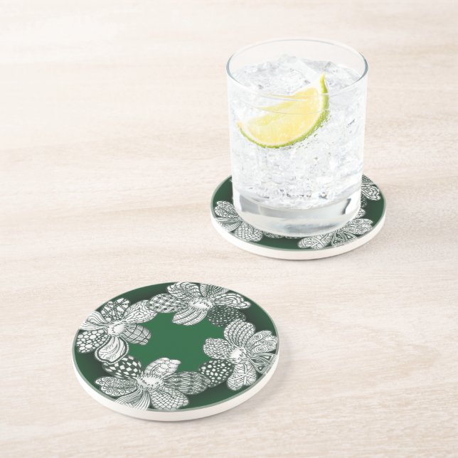 Hand Drawn Flower Lei Choose Any Colour Coaster (Side)