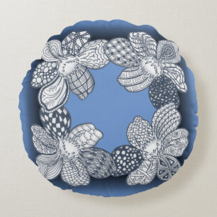 Hand Drawn Flower Lei Choose Any Colour Round Cushion