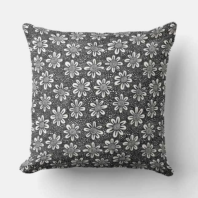 Hand Drawn Flower Pattern 140617 - Black Cushion (Front)