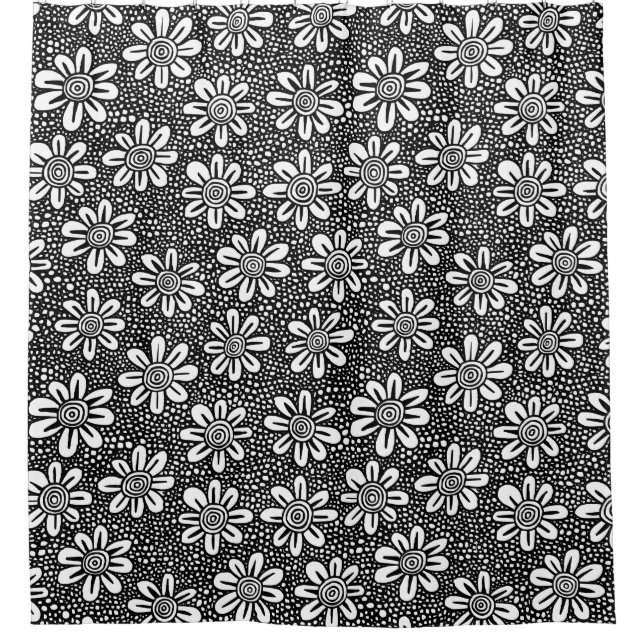Hand Drawn Flower Pattern 140617 - Black Shower Curtain (Front)
