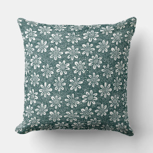 Hand Drawn Flower Pattern 140617 - Dark Green Cushion