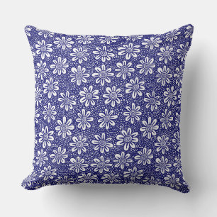 Hand Drawn Flower Pattern 140617 - Deep Navy Cushion