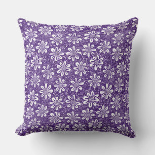 Hand Drawn Flower Pattern 140617 - Deep Purple Cushion