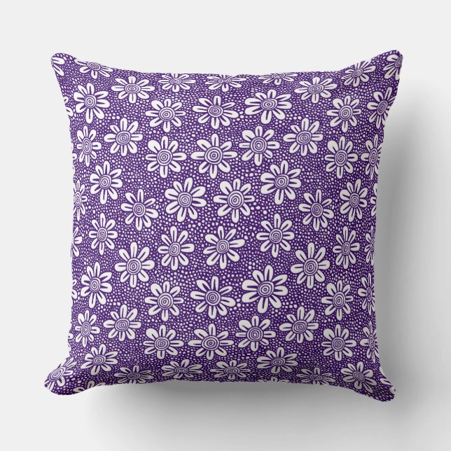 Hand Drawn Flower Pattern 140617 - Deep Purple Cushion (Front)