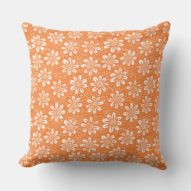 Hand Drawn Flower Pattern 140617 - Orange Cushion (Front)