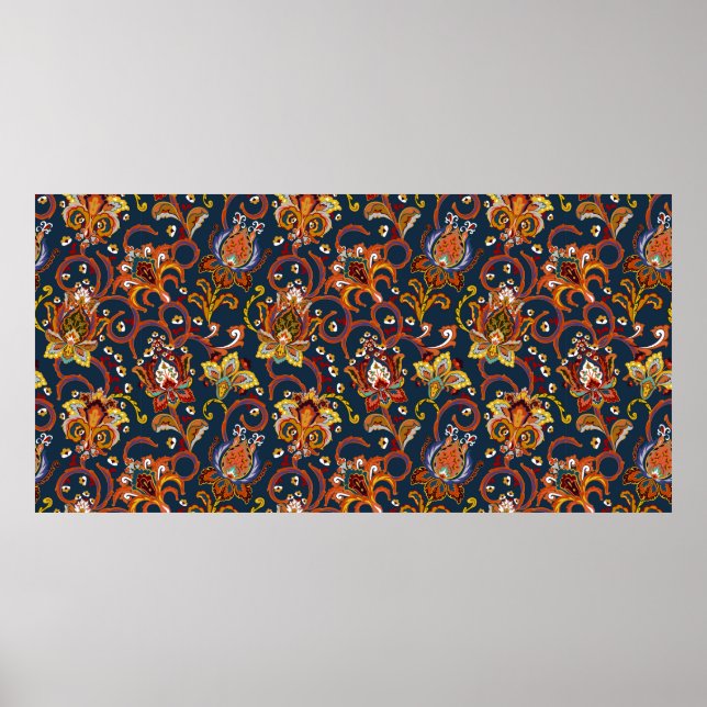 Hand drawn flower seamless pattern (tile). Colorfu Poster (Front)