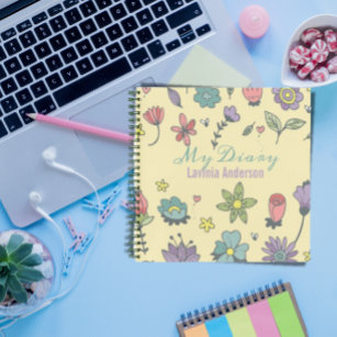 Hand drawn flowers background Diary with Name  Notebook