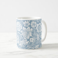 Hand-drawn Flowers,Blue Grey White Botanical Art