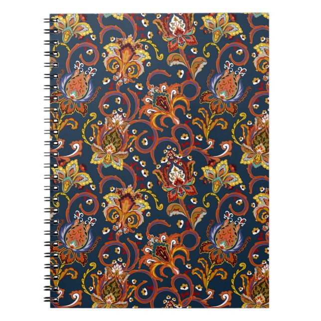 Hand Drawn Flowers: Colourful Navy Pattern Notebook (Front)