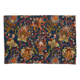 Hand Drawn Flowers: Colourful Navy Pattern Pillowcase
